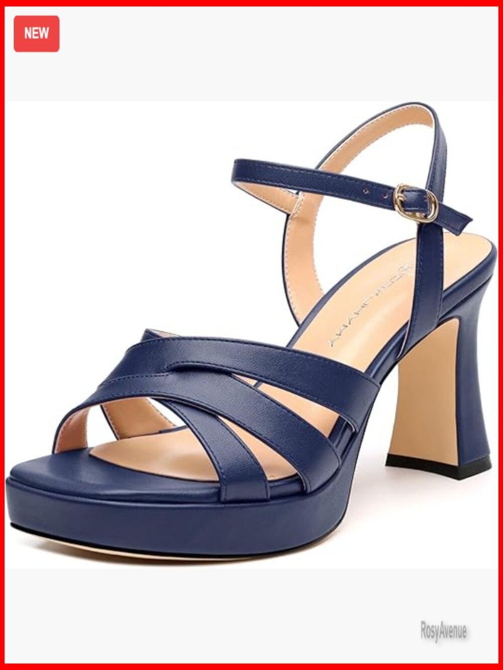 Women's Chunky Platform Heeled Sandals Ankle Strap Square Toe 3.3 Inch